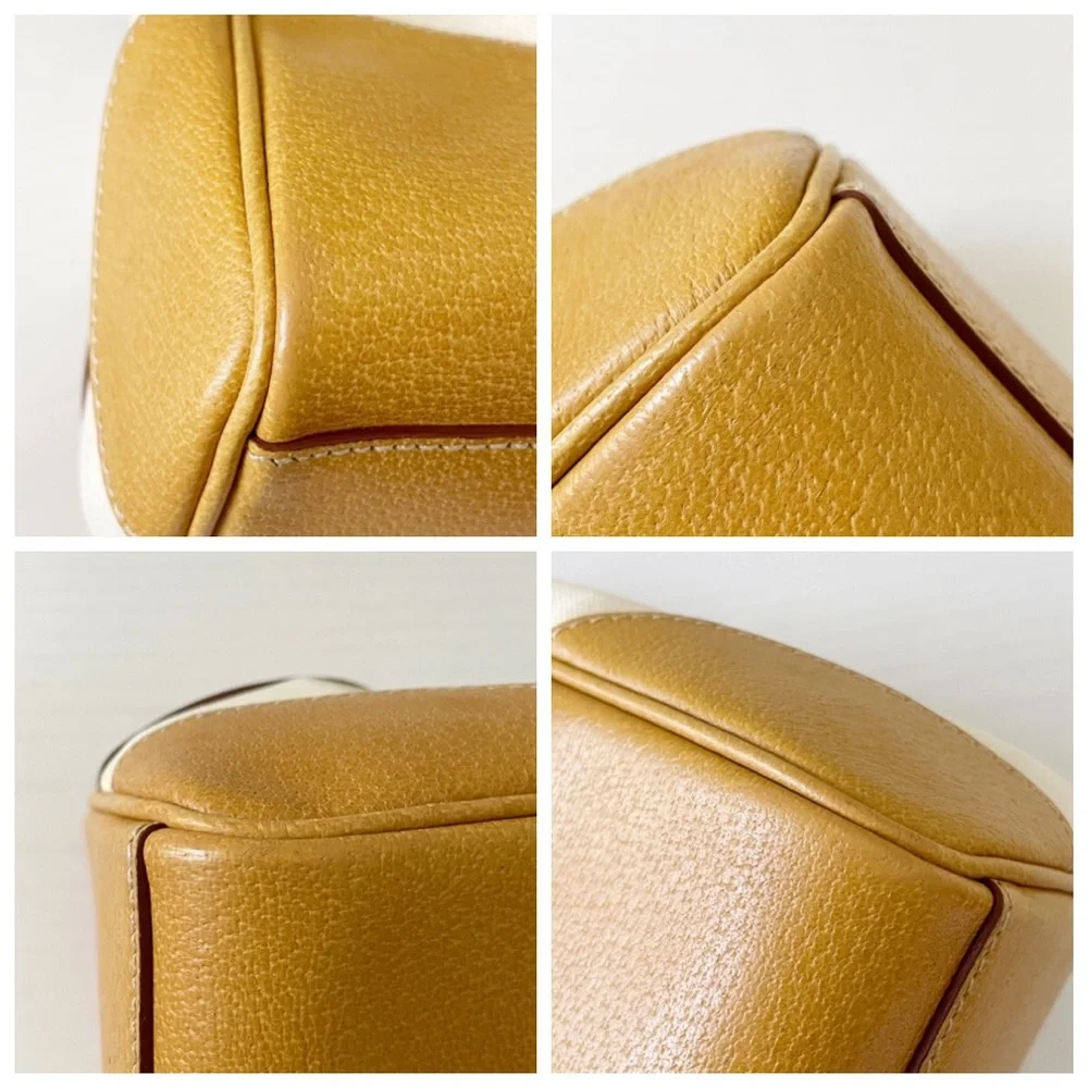 Prada Canapa canvas and orange leather button detail satchel bag